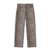 Ganni Leopard Print Denim Jeans Brown, Dam