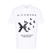 John Richmond Butterfly Print Crew Neck T-shirt White, Herr