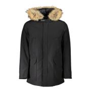 Woolrich Svart huva jacka med avtagbar päls Black, Herr