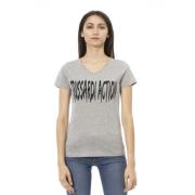 Trussardi Kortärmad V-ringad T-shirt - Framtryck Gray, Dam