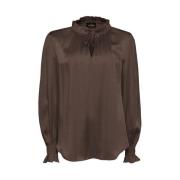 Sand Elegant Silkeblandning Brun Blus Brown, Dam