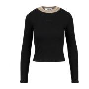 Msgm Tvåtonig Bomull Jersey T-shirt Black, Dam