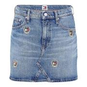 Tommy Hilfiger Broderad Denim Mini Kjol Blue, Dam