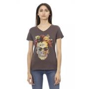 Trussardi Elegant V-ringad T-shirt med Frontprint Brown, Dam