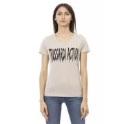 Trussardi Elegant V-ringad T-shirt med Frontprint Beige, Dam