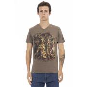 Trussardi Kortärmad V-ringad T-shirt - Framtryck Brown, Herr