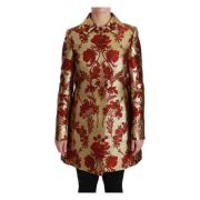 Dolce & Gabbana Gyllene Brokad Blommig Trenchcoat Multicolor, Dam