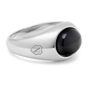 Nialaya Silver Oval Signet Ring with Black Onyx Gray, Herr