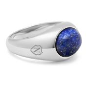 Nialaya Silver Oval Signet Ring with Blue Lapis Gray, Herr