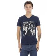 Trussardi Kortärmad V-ringad T-shirt - Framtryck Blue, Herr