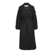 InWear Svart Trenchcoat Jacka Oversize Silhuett Black, Dam