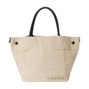 Calvin Klein Sommarberättelse Linne Shopper Väska Beige, Dam