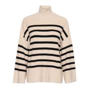 InWear Randig Pullover Tröja French Oak/Black Beige, Dam