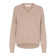 InWear V-ringad Stickad Tröja Sandy Grey Melange Beige, Dam