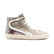 Golden Goose Laminerad Glitter High Top Sneakers Beige, Dam