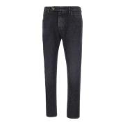 Incotex Svarta Stretch Denim Slim Fit Jeans Black, Herr