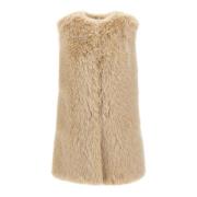 Herno Faux Fur Vest Sand Extra Mjuk Beige, Dam