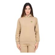 Barrow Beige huvtröja med patchlogo Brown, Dam