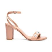 Stuart Weitzman Pärldekorerad Blockklack Sandal Beige, Dam