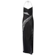 Pinko Elegant Spets Patchwork Maxi Klänning Black, Dam