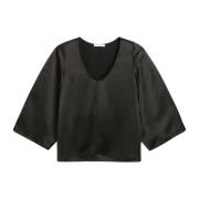 By Malene Birger Blank Svart Blus med Sidslitsar Black, Dam