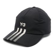 Y-3 Vadderad keps med 3 ränder Black, Herr