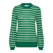 Saint Tropez Glittrig Pullover Tröja med Puffärmar Green, Dam