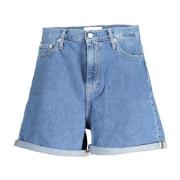 Calvin Klein Blå Mom Jeans Shorts Knapp Dragkedja Logo Blue, Dam