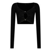 Pinko Svart Crop Cardigan med Tumhål Black, Dam