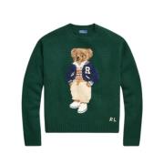 Ralph Lauren Stickad Polo-Bear Ulltröja Pullover Green, Dam