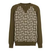 Balmain Ulltröja med monogram Green, Herr