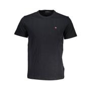 Napapijri Elegant svart bomullst-shirt med broderi Black, Herr