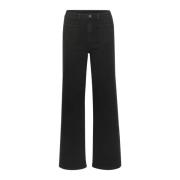 Kaffe Flared Jeans Svart Djup Klassisk Stil Black, Dam