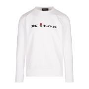 Kiton Vit Crew Neck Sweatshirt Logo White, Herr