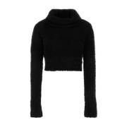 Saint Laurent Svart Cropped Oversized Sweater Black, Dam