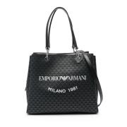 Emporio Armani Logo Print Avtagbar Rem Tote Väska Black, Dam