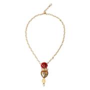 Dolce & Gabbana Guld Kristall Hjärta Charm Halsband Yellow, Dam