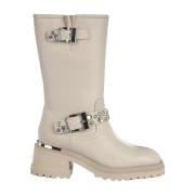 ALMA EN PENA Rhinestone Half-Boot med Klack och Spännen White, Dam