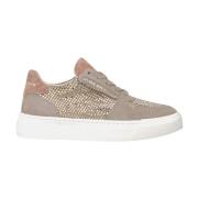 ALMA EN PENA Läder Sneakers med Glänsande Detaljer Beige, Dam