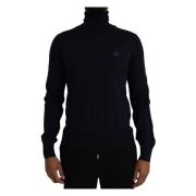 Dolce & Gabbana Blå Ull Turtleneck Tröja Blue, Herr