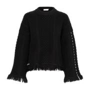 Karen by Simonsen Fringe Stickad Tröja Meteorit Black, Dam