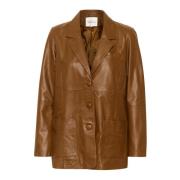 My Essential Wardrobe Foxy Brown Läderblazer Jacka Brown, Dam