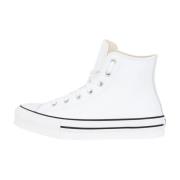 Converse Vita läderhöga plattforms sneakers för kvinnor White, Dam