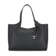 Tod's Svart Läder Axelväska med Logotyp Black, Dam