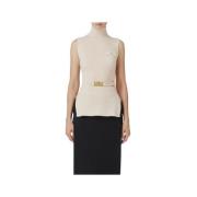 Elisabetta Franchi Ivory Sweater Chic Glamour Style Beige, Dam