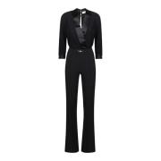 Elisabetta Franchi Svart Korsad Jumpsuit med Guld Detalj Black, Dam