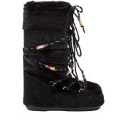 Moon Boot Faux-Fur Beads Cream Sneakers Black, Dam