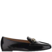 Tod's Läder Loafers Mandel Tå Gummi Sula Black, Dam