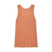 Maliparmi Lurex Ribbed Tank Top Orange, Dam