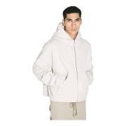 Entire Studios Zip Hooded Sweatshirt Cotton Fleece White, Herr